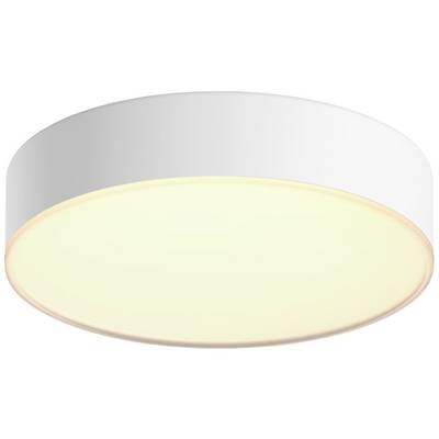 Een ronde, witte LED-plafondlamp met diffuus, warmwit licht. Ideaal voor een gelijkmatige ruimteverlichting.