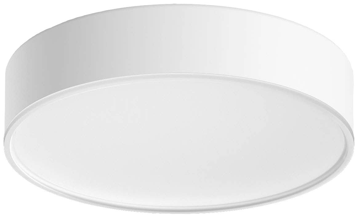 Witte ronde plafondlamp met een eenvoudig, modern design.