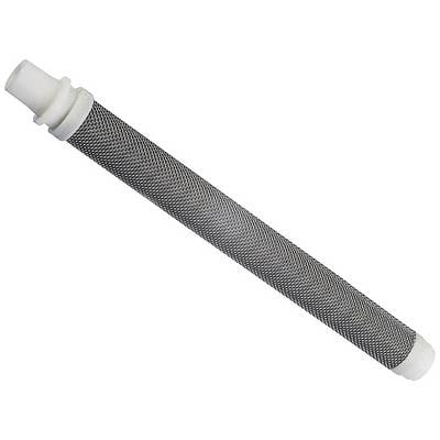 Een cilindrisch onderdeel met een netstructuur en witte eindkappen, vermoedelijk een filter of patroon.