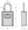Technische tekening van een hangslot met afmetingen in millimeters: Breedte 90, Diepte 40, Hoogte 122, Beugelhoogte 53, Beugeldiameter 10.