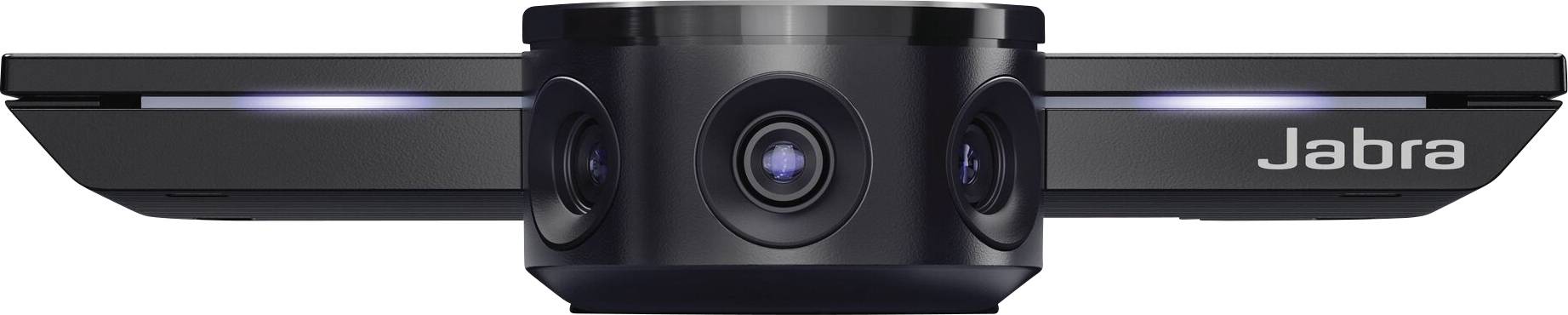 Een zwarte Jabra-camera met meerdere lenzen.