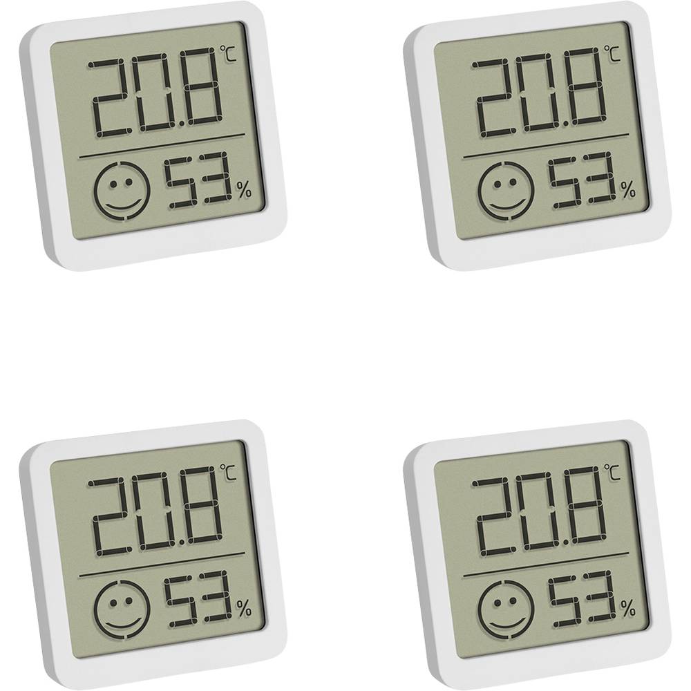 TFA Dostmann 4er Set Digitales Thermo-Hygrometer mit Komfortzone Thermo- en hygrometer Wit