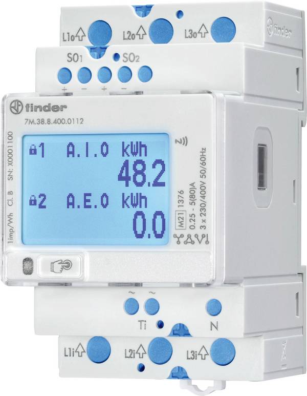 Finder 7M.38.8.400.0112 7M.38.8.400.0112 Bidirectionele kWH-meter (DIN-rail)  Digitaal 80 A   1 stuk(s)