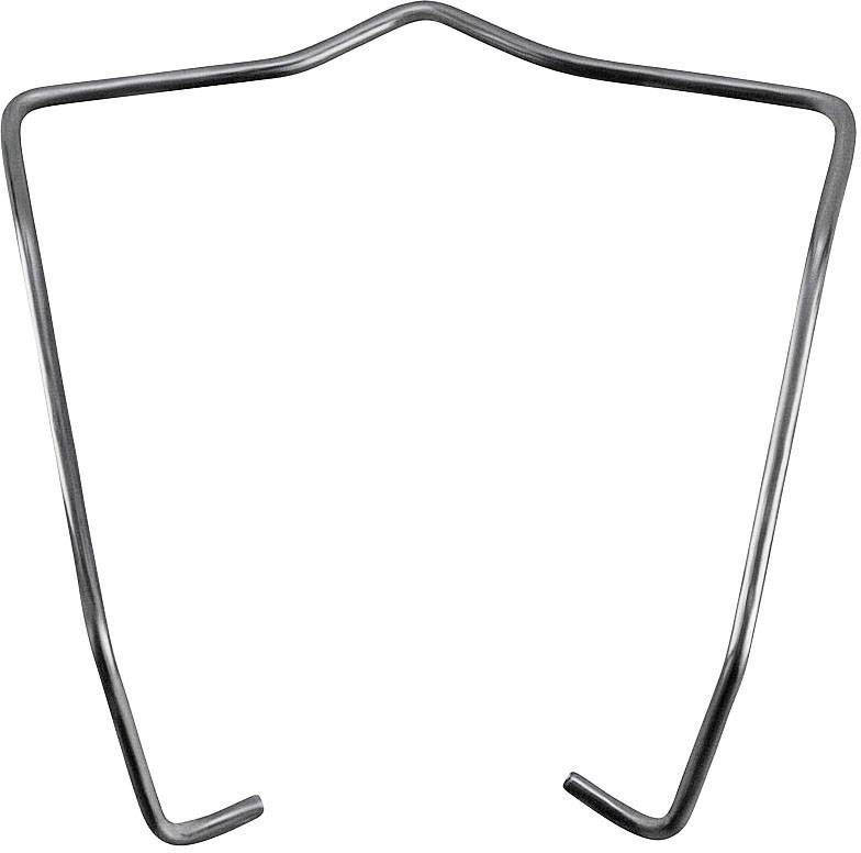 Een gebogen metalen beugel met rechthoekige hoeken en afgeronde uiteinden, vaak gebruikt ter ondersteuning of stabilisering.
