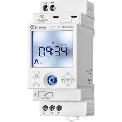 Elektronische tijdschakelklok met display toont '09:34'. Geschikt voor 110-230V AC/DC. NFC-symbool aan de voorzijde.