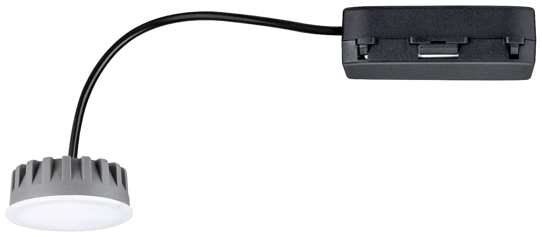 Plafondlamp met flexibele arm en ronde lampenkop, ideaal voor gerichte verlichting van werkoppervlakken.