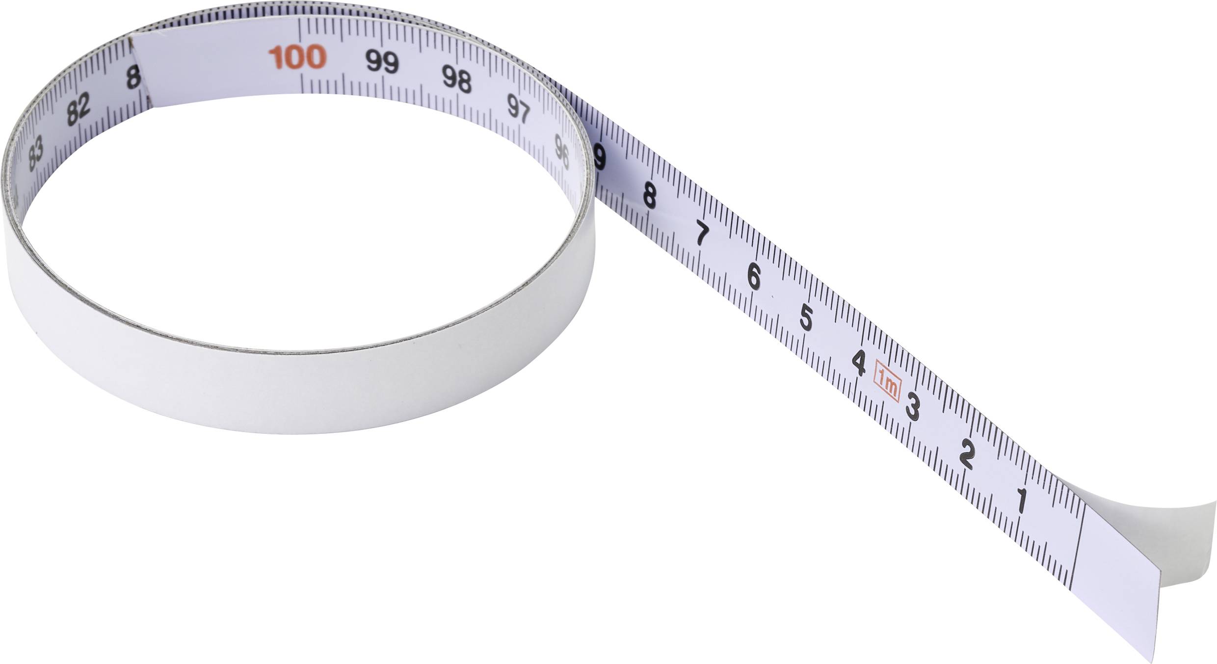 Een flexibel meetlint dat op een tafel ligt en een lengte van 150 cm aangeeft. Het wordt vaak gebruikt voor het nemen van metingen.