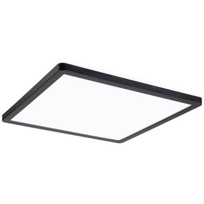 Vierkante LED-plafondlamp met zwarte rand. Hij verspreidt een egaal, wit licht en past perfect in moderne ruimtes.