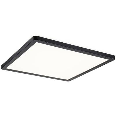 Een zwart vierkant plafondpaneel met een wit, verlicht oppervlak.