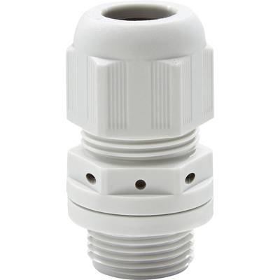 Witte kabelwartel met schroefdraad en geprofileerde structuur, geschikt voor kabelafdichtingen in elektrische installaties.