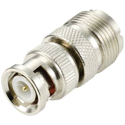 Een zilveren coaxiale stekkeradapter met geribde greep en centraal contact, geschikt voor kabelverbindingen in elektronische apparaten.