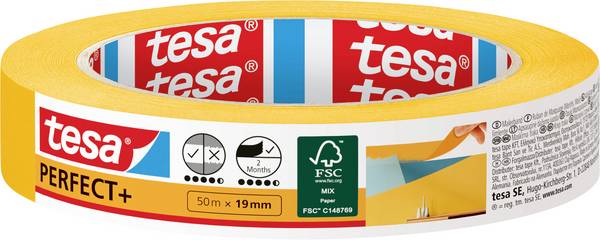 tesa Perfect+ 56536-00000-00 Schilderstape  Geel (l x b) 50 m x 19 mm 1 stuk(s)