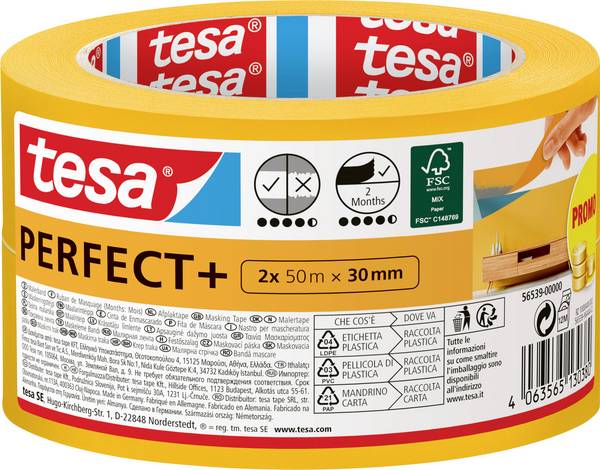 tesa Perfect+ 56539-00000-00 Schilderstape  Geel (l x b) 100 m x 30 mm 2 stuk(s)