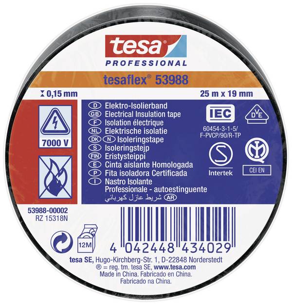 tesa tesaflex IEC 53988-00002-00 Isolatietape  Zwart (l x b) 25 m x 19 mm 1 stuk(s)
