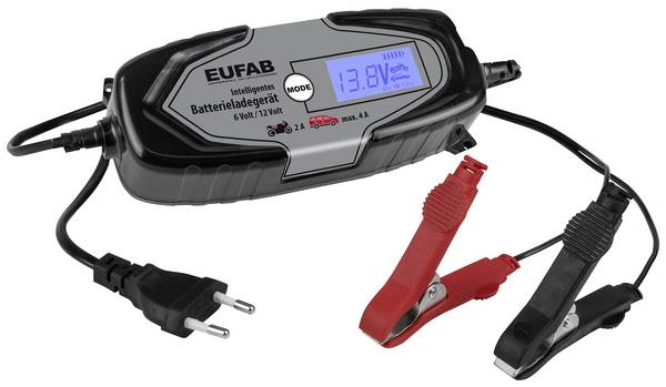 Eufab Intelligentes Batterieladegerät 6/12V 4A, auch für Lithiumbatterien 16647 Oplader, Druppellader 12 V, 6 V 4 A