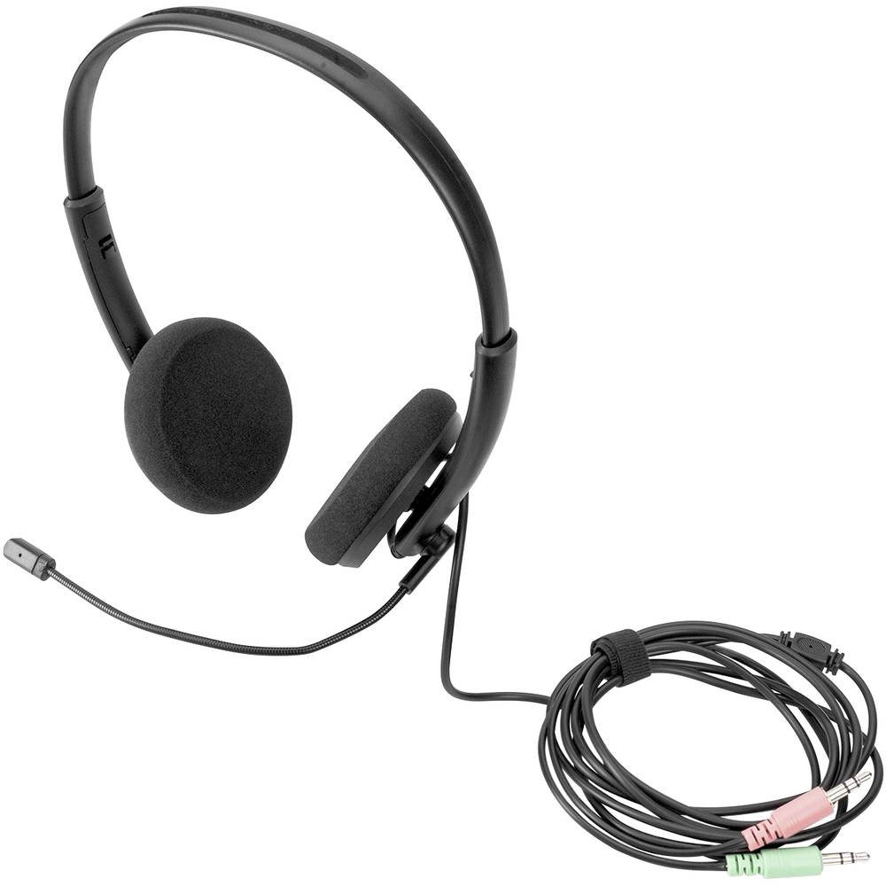 Digitus DA-12202 On Ear headset Kabel Computer Stereo Zwart Ruisonderdrukking (microfoon), Noise Cancelling Volumeregeling, Microfoon uitschakelbaar (mute)