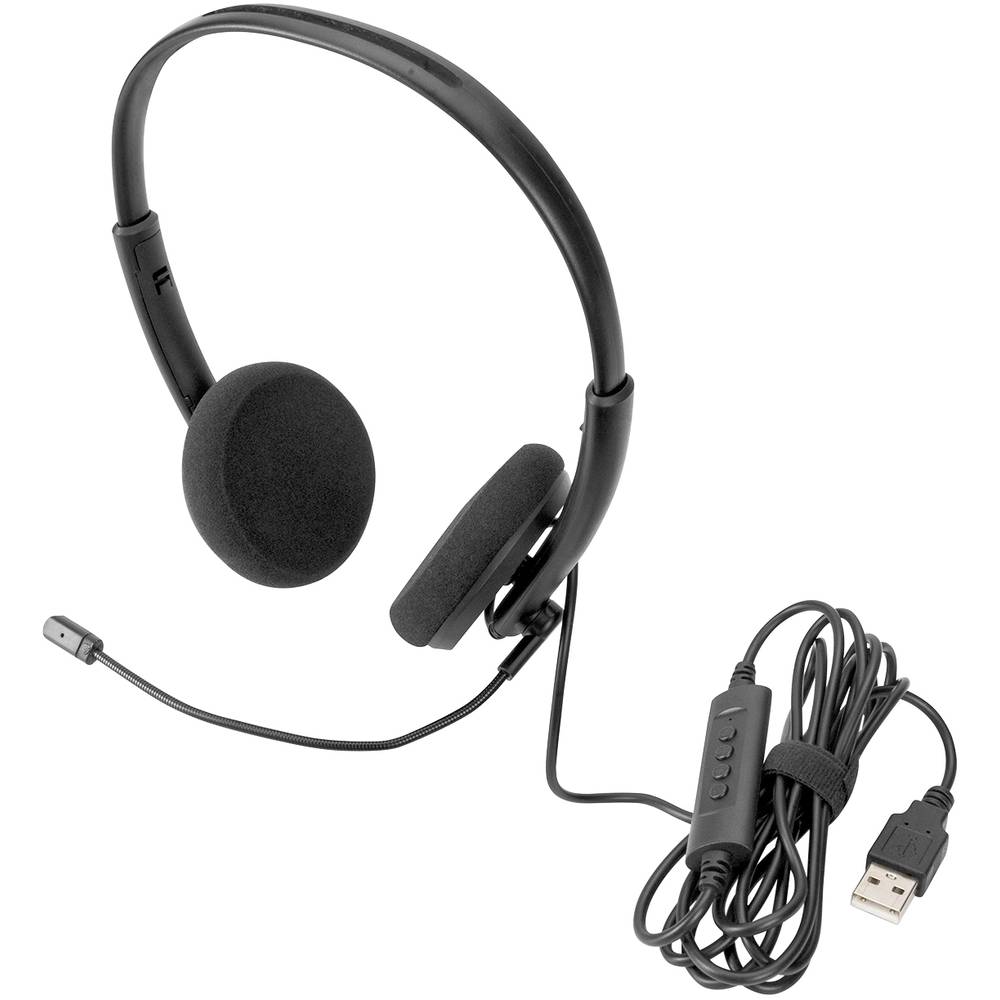 Digitus DA-12203 On Ear headset Kabel Computer Stereo Zwart Ruisonderdrukking (microfoon), Noise Cancelling Volumeregeling, Microfoon uitschakelbaar (mute)