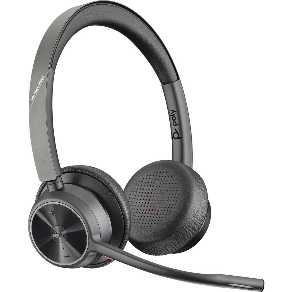 POLY VOYAGER 4320 UC On Ear headset Telefoon Bluetooth Stereo Zwart Ruisonderdrukking (microfoon), Noise Cancelling Microfoon uitschakelbaar (mute)