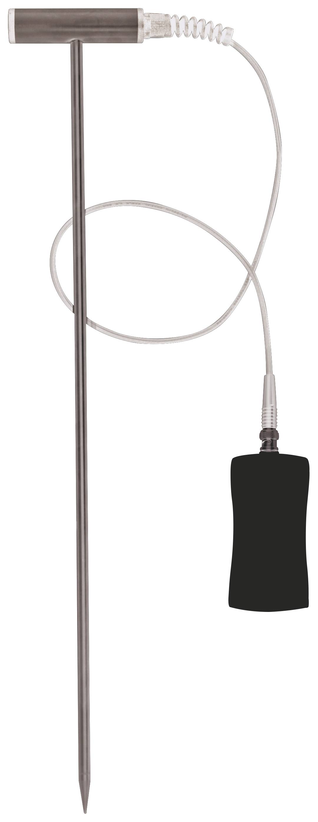 Lange thermometer met T-handgreep en kabelaansluiting voor nauwkeurige temperatuurmetingen in verschillende omgevingen.