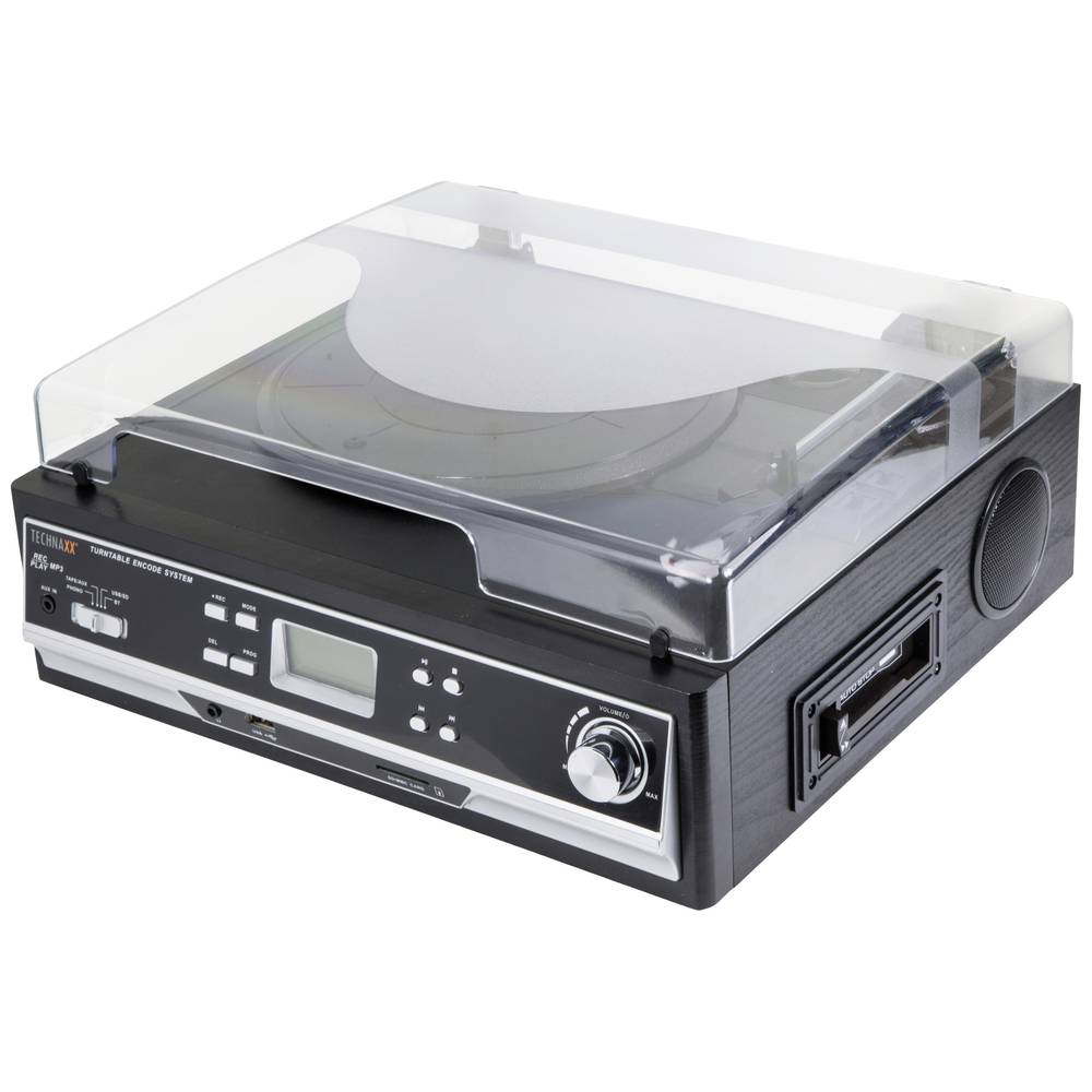 Technaxx TX-22+ Platenspeler en cassettedeck met digitaliseer functie naar USB of SD, ingebouwde speakers en Bluetooth, Zwart