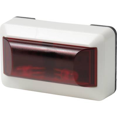 Een rechthoekige, witte elektronische zoemer met een rood, transparant behuizing, geschikt voor alarm- of signaalapplicaties.