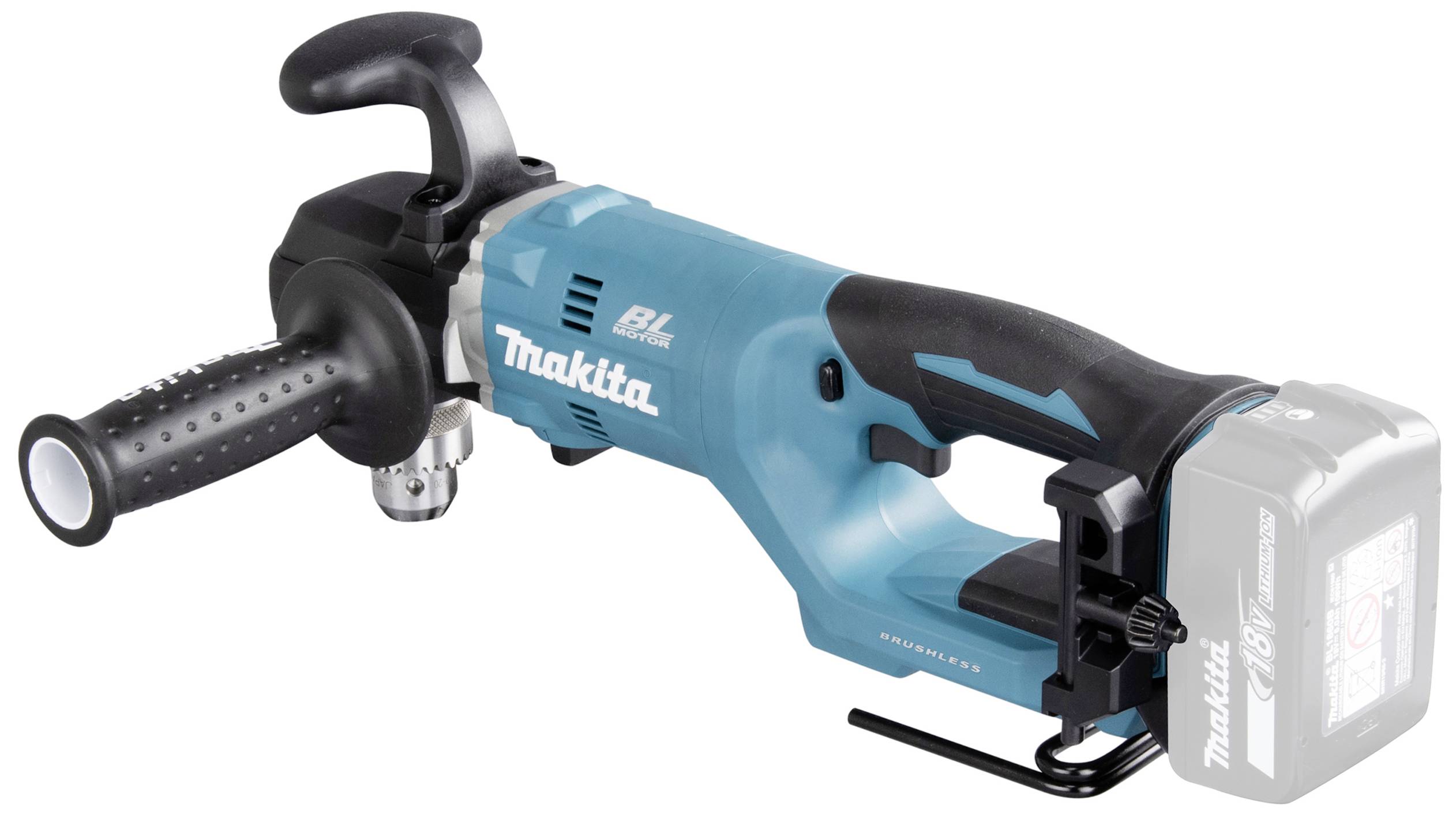 Accuboormachine in blauw met ergonomische handgreep en verwisselbare accu, ideaal voor draadloos boren in werkplaatsen.