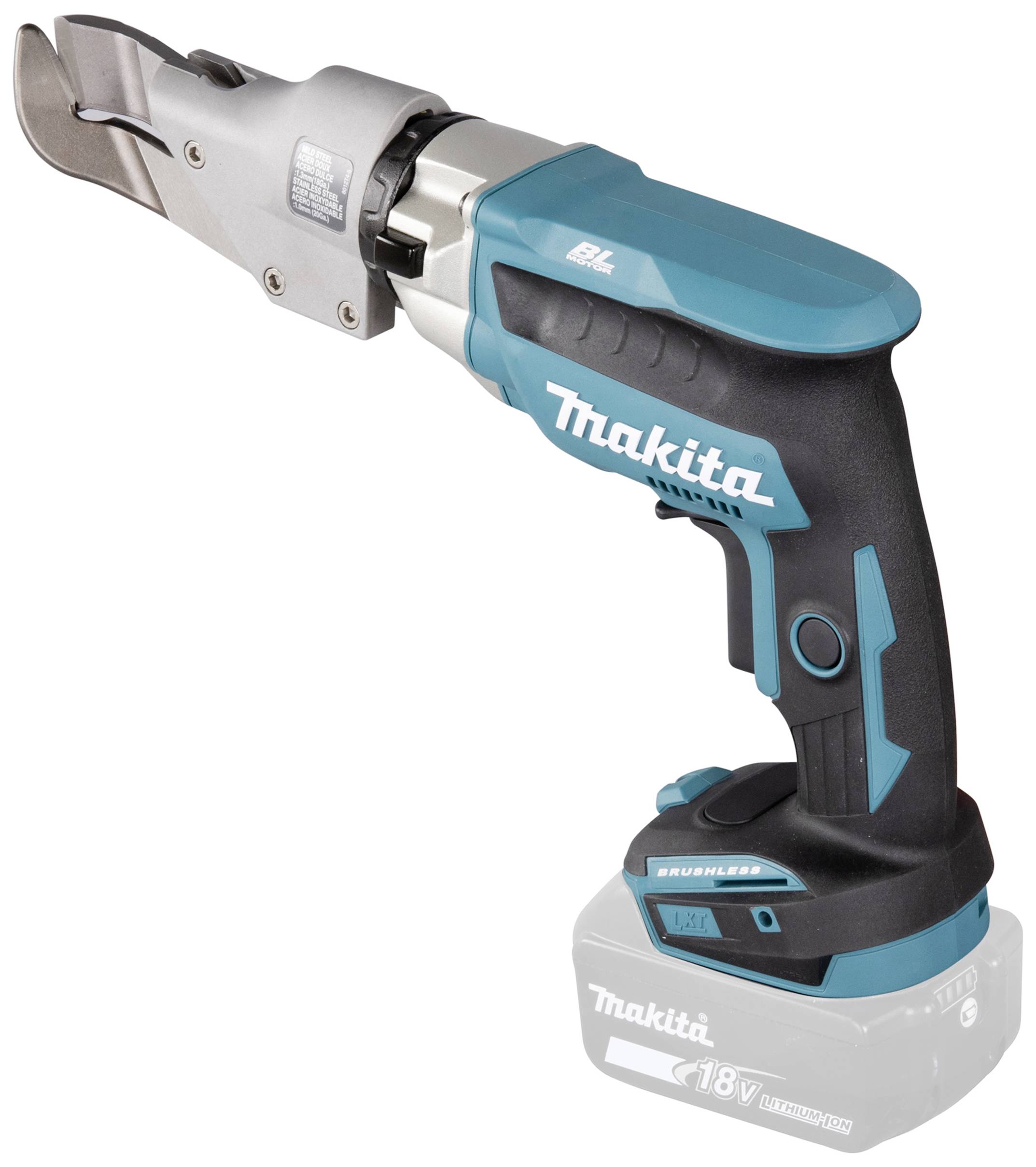 Accumetaalschaar in blauw en zwart met ergonomische handgreep en stalen snijkop, geschikt voor nauwkeurig snijden van metaal.