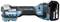 Een blauwe, draadloze Makita accuboor met 18V lithium-ion accu. 'Starlock Max' bevestigingssysteem.