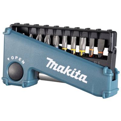 Boorbitset in een blauw Makita-etui met meerdere bits van verschillende types zichtbaar.