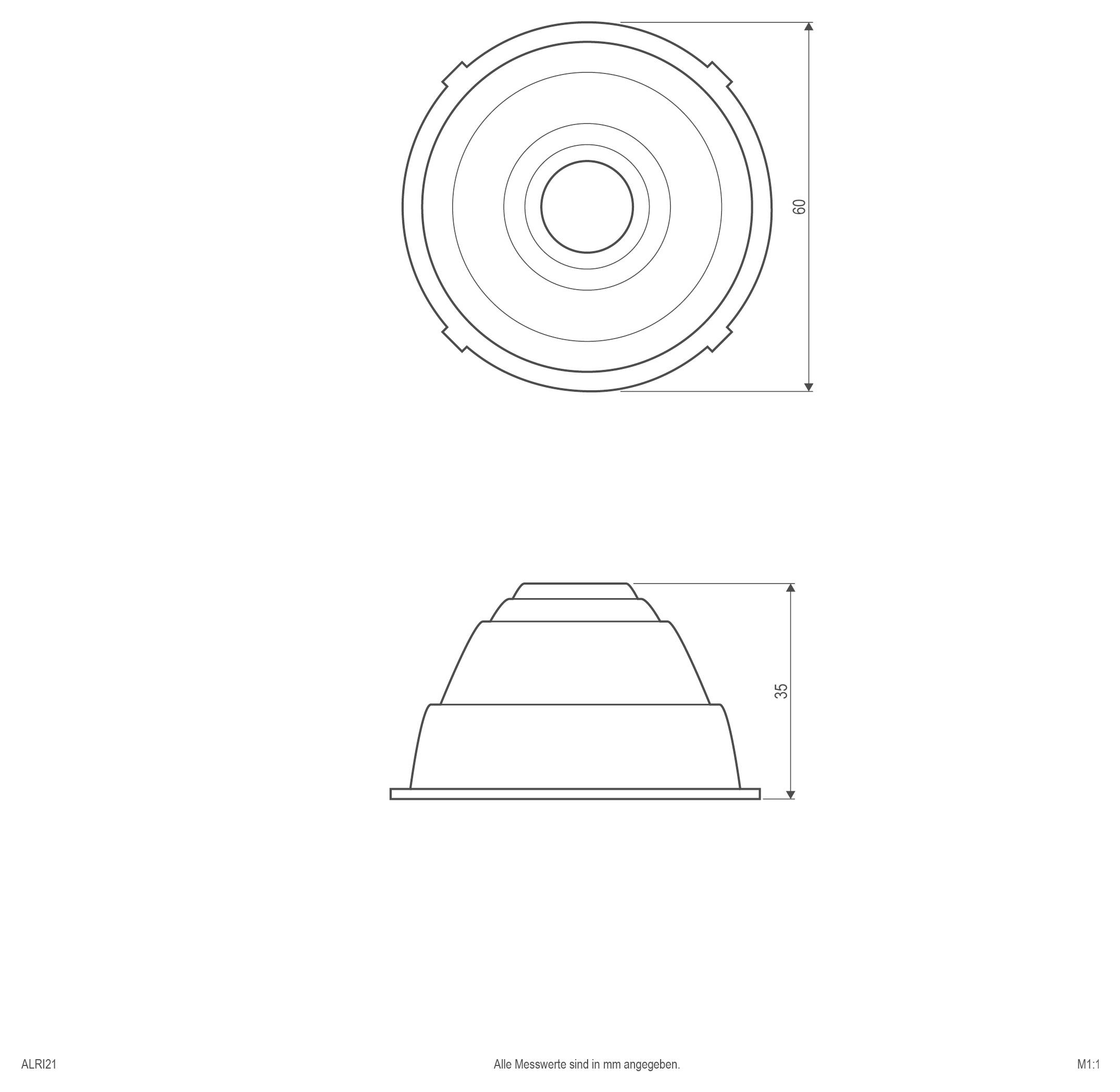 Technische tekening van een circulair getrapte component, weergegeven in bovenaanzicht en zijaanzicht met afmetingen van 80 mm diameter en 35 mm hoogte.