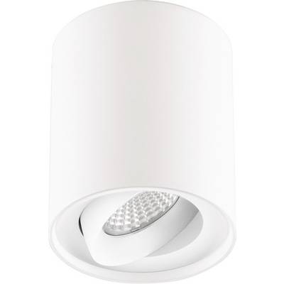 Witte cilindrische inbouw-plafondlamp met verstelbare spot binnen een rond frame.