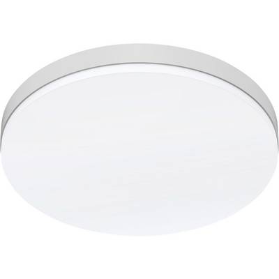 Rond wit plafondlamp met zilveren rand en zachte gloed.