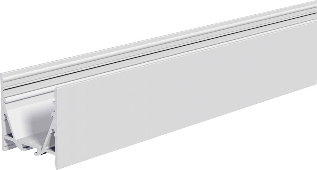 Wit aluminium LED-kanaalprofielmet een geslepen diffusorkap, weergegeven in een schuin zijzicht op een witte achtergrond.