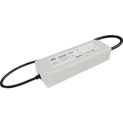 Witte LED-voeding met zwarte aangesloten kabels op een witte achtergrond.