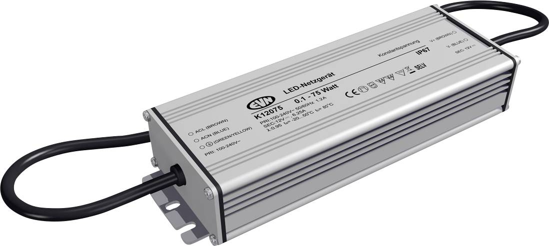 EVN K12075 LED-transformator Constante spanning 75 W 12 V Overbelastingsbescherming