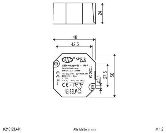 EVN K240121A44 LED-transformator Constante spanning 24 V/DC Overbelastingsbescherming 1 stuk(s)-2