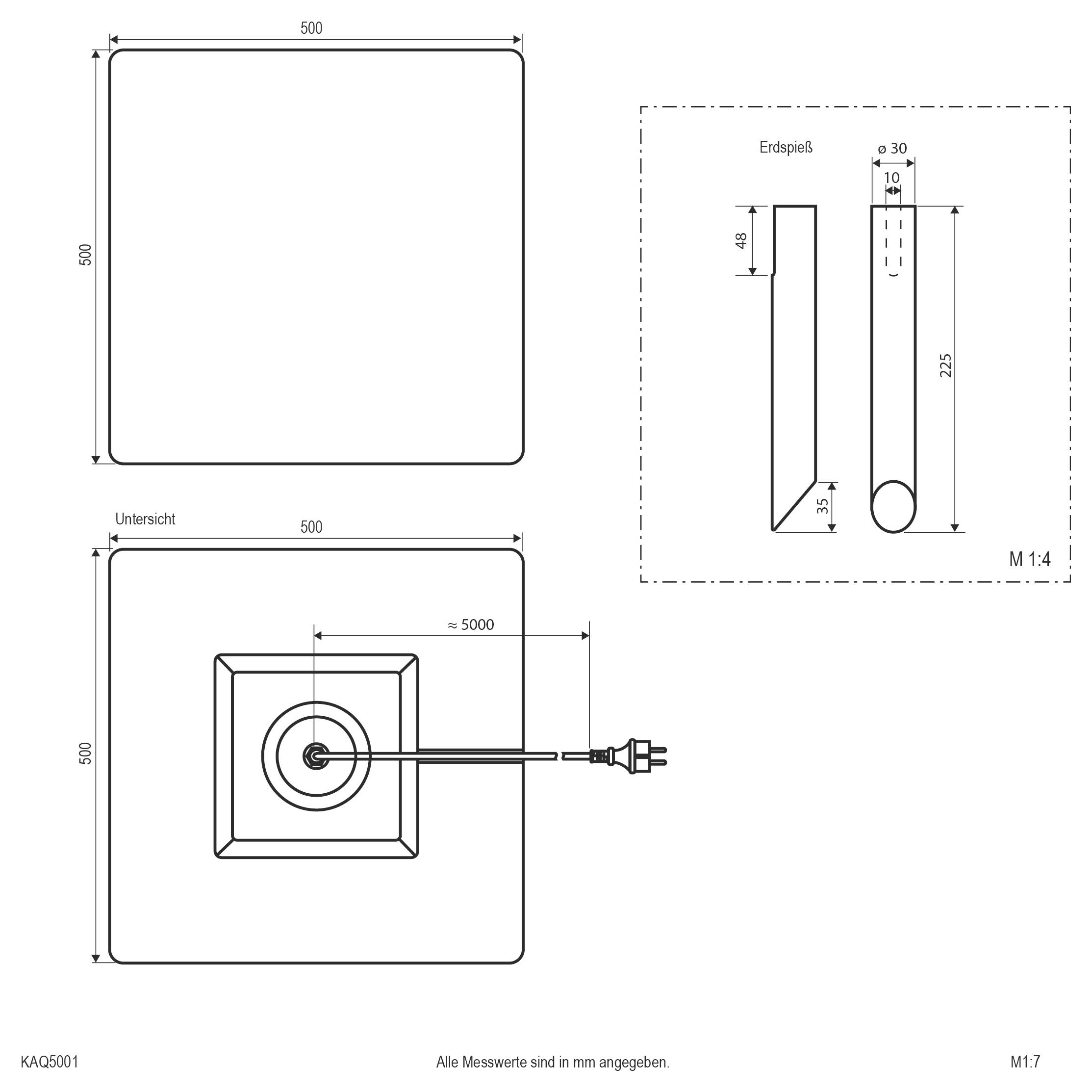 Technische dimensietekening van een rond ingebouwde LED-spot, met bovenaanzicht, zijaanzicht en vooraanzicht met afmetingen en model 'LED-Netzteil D35012NT'.