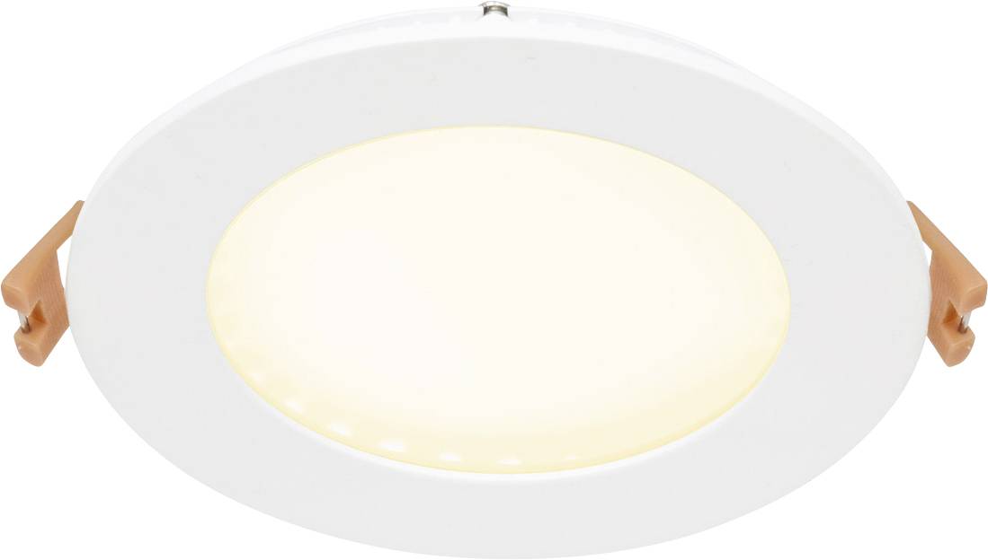 Een ronde, witte plafondlamp, geschikt voor moderne interieurs, met warm, diffuus licht.
