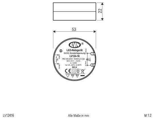 Ingebouwde LED-downlight met veerclips, weergegeven met aparte witte voeding en kabel.