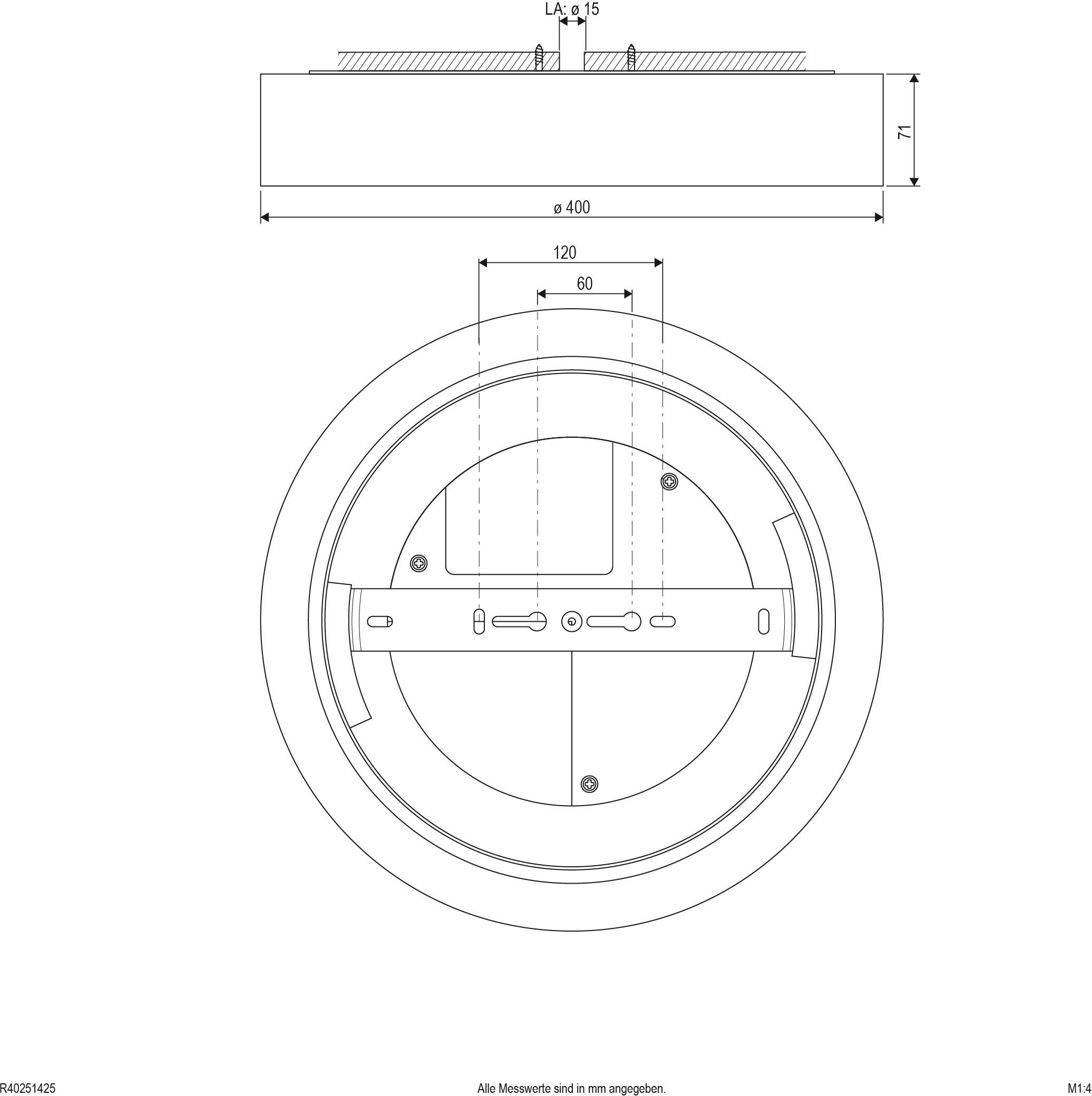 'Schematisch diagram van een rond onderdeel met een diameter van 400 mm en een hoogte van 71 mm, technische weergaven in mm.'