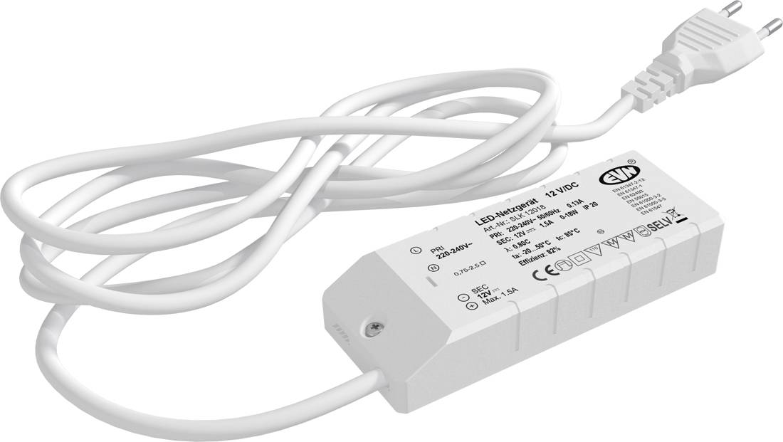 EVN SLK12018 LED-transformator Constante spanning 18 W 12 V/DC Overbelastingsbescherming, Niet dimbaar, Geschikt voor me-1
