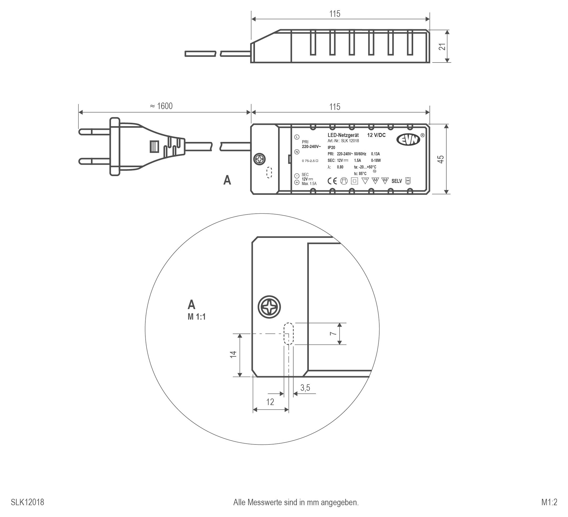 EVN SLK12018 LED-transformator Constante spanning 18 W 12 V/DC Overbelastingsbescherming, Niet dimbaar, Geschikt voor me-2