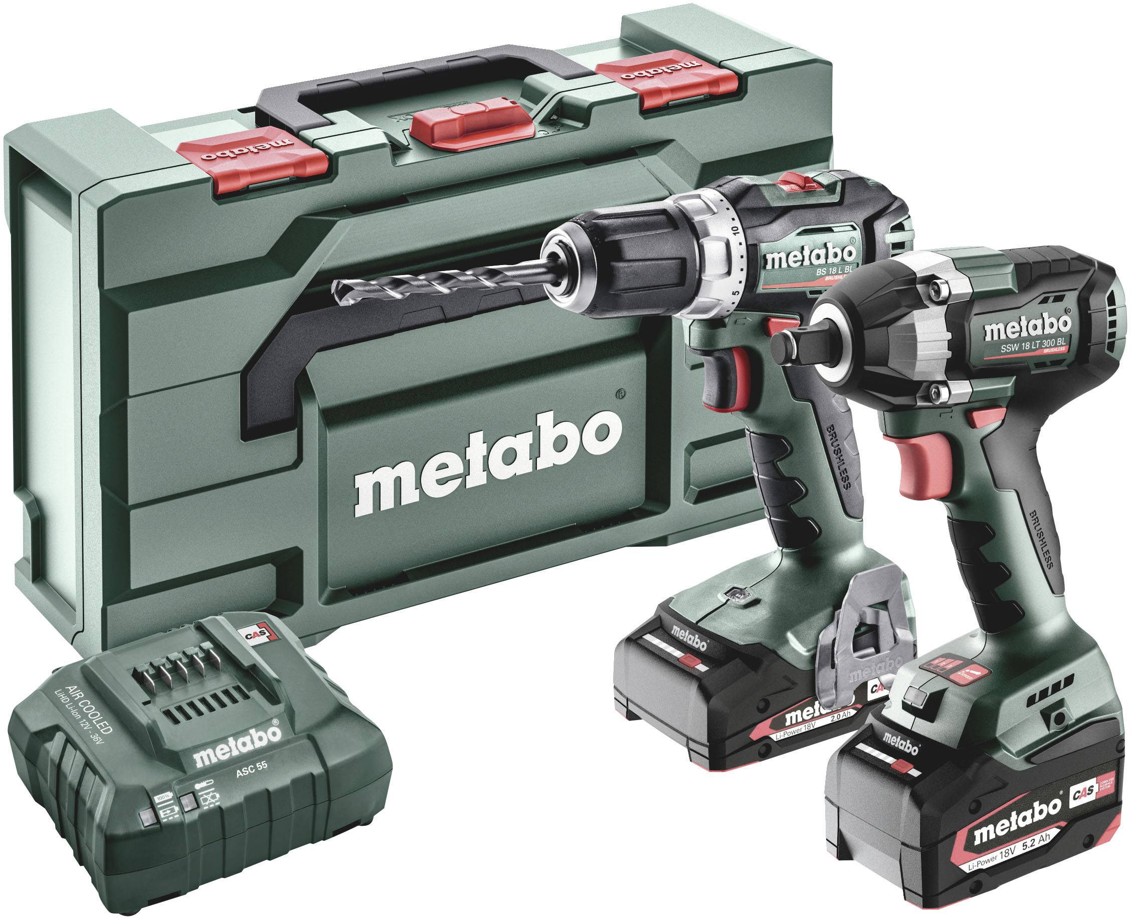 Metabo BSLBL+SSWLT300BL 685202000 Accu-schroefboormachine, Accu-slagmoersleutel 18 V 5.2 Ah Li-ion Incl. accu, Incl. lader