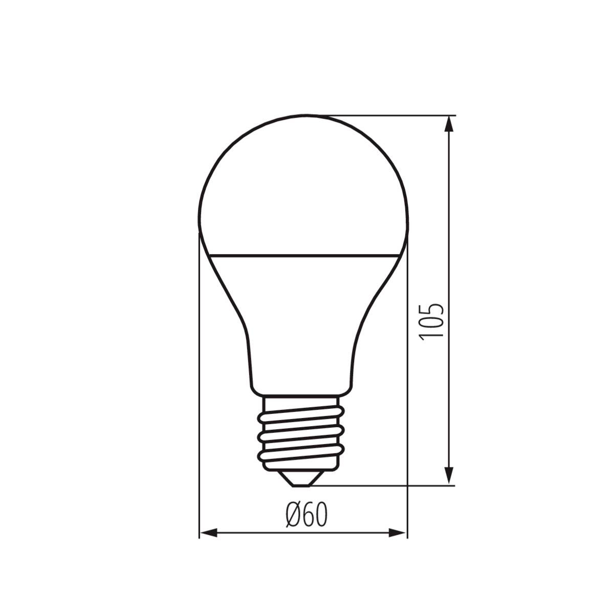 Tekening van een LED-lamp met afmetingen: lengte 105 mm, diameter 60 mm.