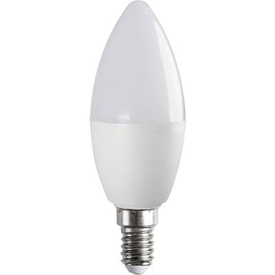 Een witte LED-lamp met E14-fitting, geschikt voor kroonluchters en decoratieve verlichting. Energiezuinig en modern van uiterlijk.