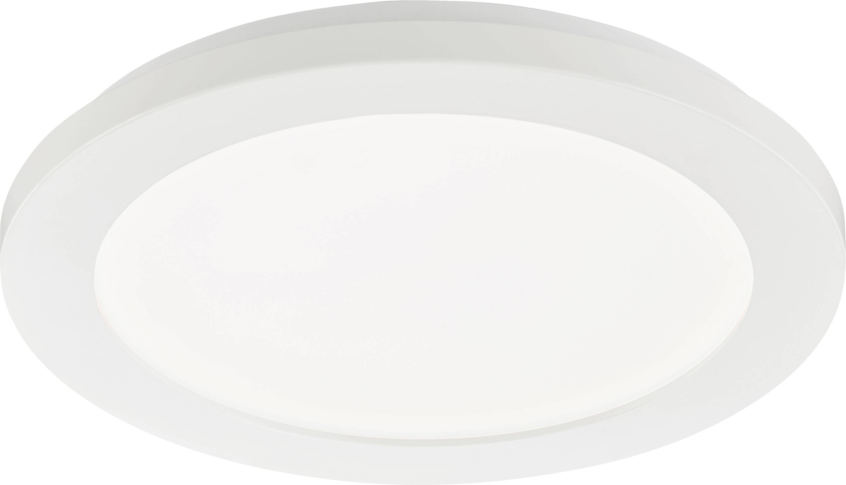 Witte, ronde LED-plafondlamp met een strak design, geschikt voor moderne woonruimtes of kantoren.