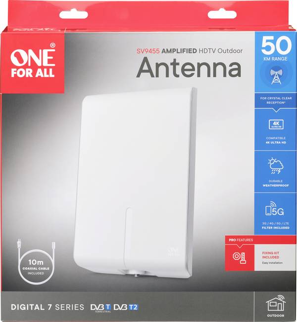 One For All SV 9455-5G Passieve DVB-T/T2 platte antenne Buiten Wit