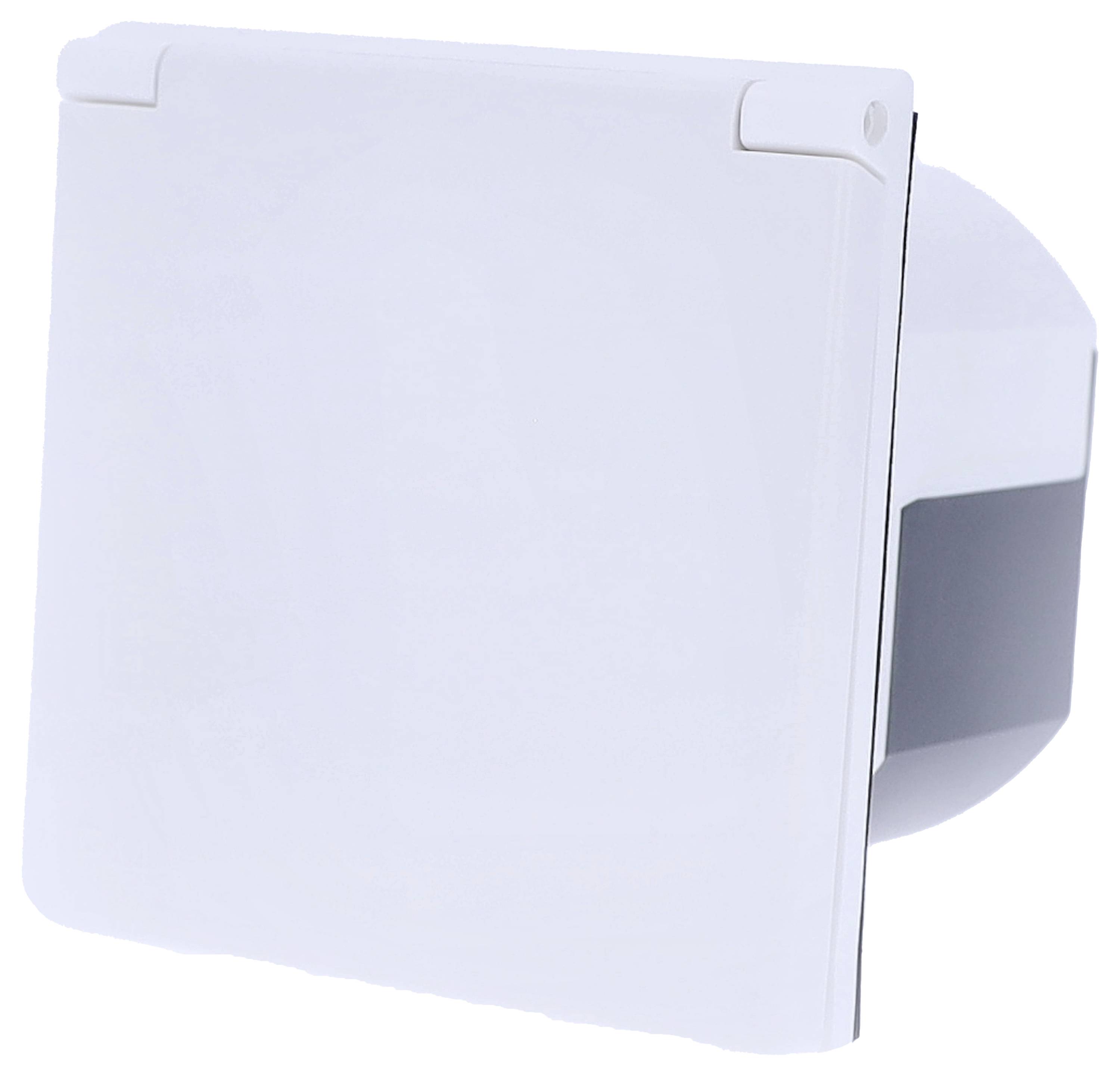 Witte afdekking van een rechthoekig ventilatietooster aan de muur.