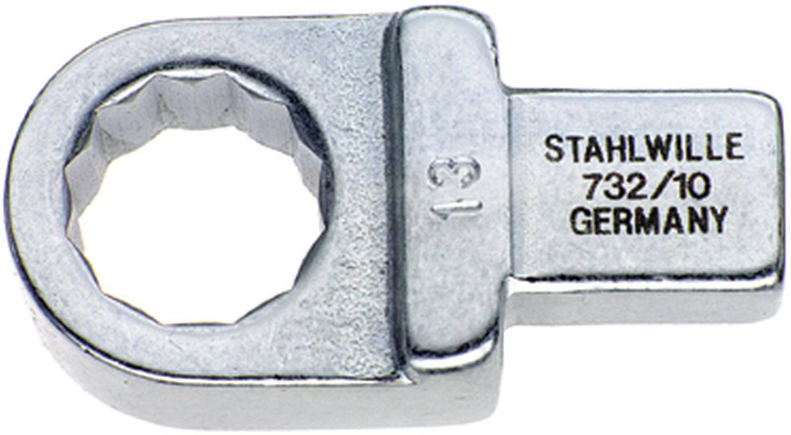 Metalen sleutelopzetstuk met tandprofiel, opschrift 'STAHLWILLE 732/10 GERMANY'.