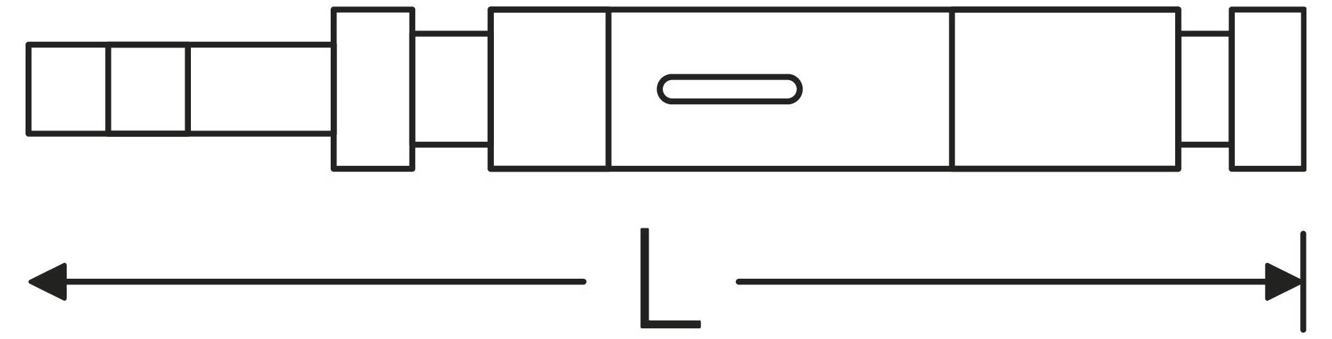Technische tekening van een cilindrisch onderdeel met een maatlijn gelabeld 'L' die de totale lengte aangeeft.